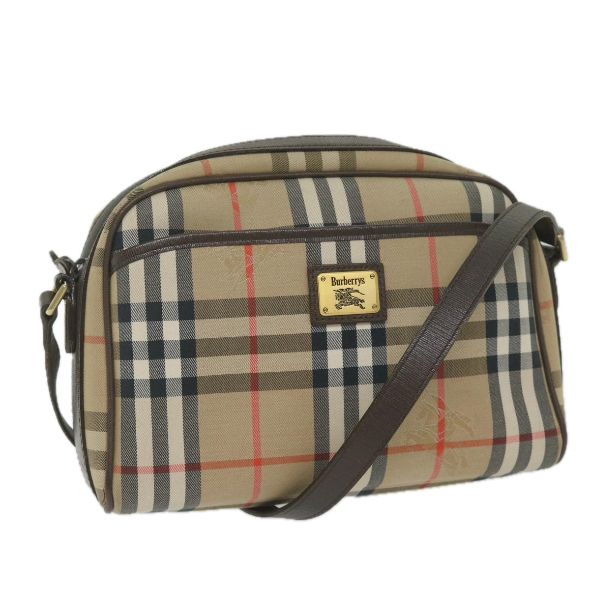BurberrySs Nova Check Shoulder Bag Nylon Canvas Beige Auth yk9756