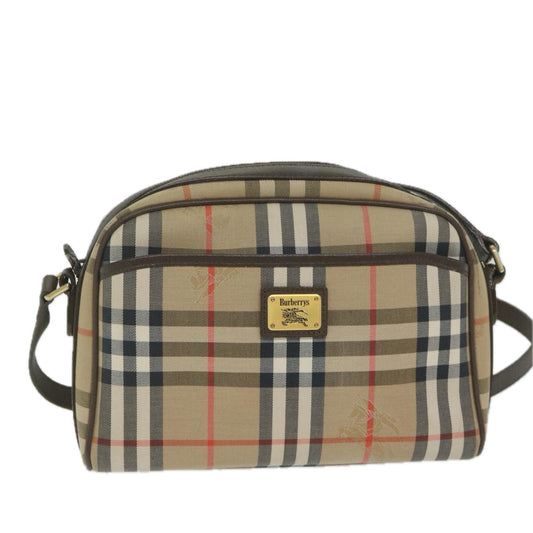 BurberrySs Nova Check Shoulder Bag Nylon Canvas Beige Auth yk9756