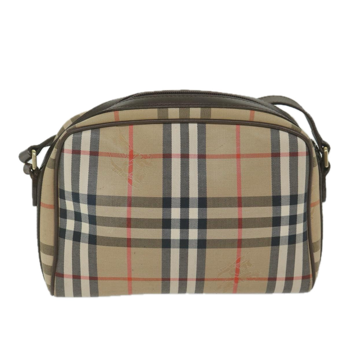 BurberrySs Nova Check Shoulder Bag Nylon Canvas Beige Auth yk9756