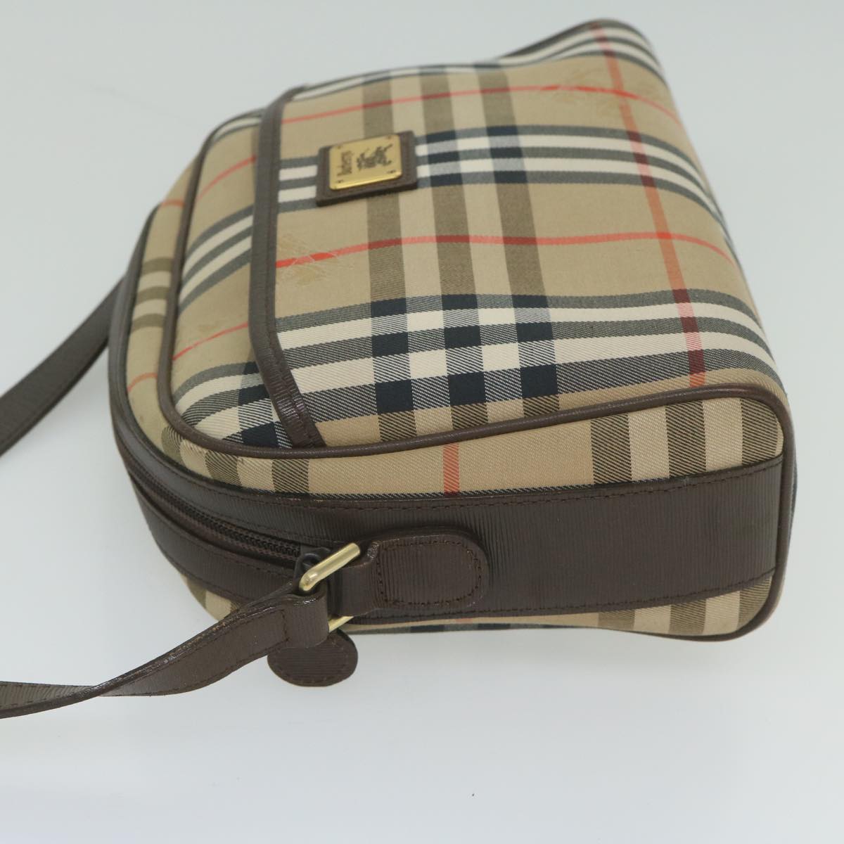 BurberrySs Nova Check Shoulder Bag Nylon Canvas Beige Auth yk9756