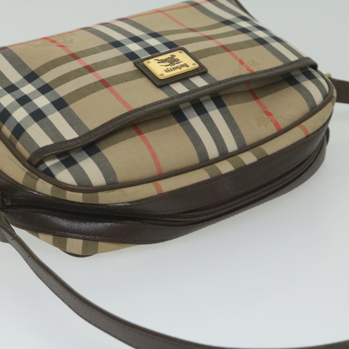 BurberrySs Nova Check Shoulder Bag Nylon Canvas Beige Auth yk9756
