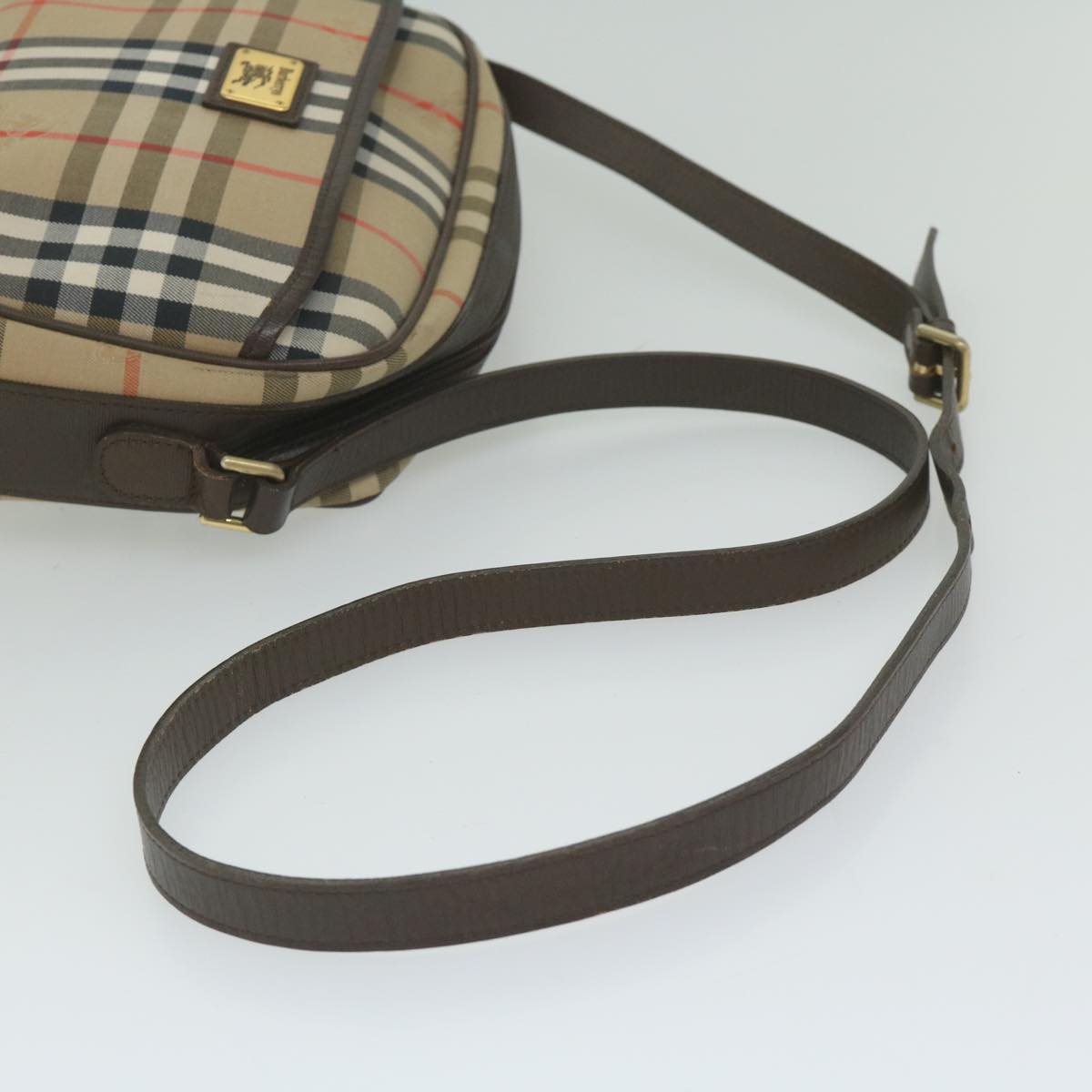 BurberrySs Nova Check Shoulder Bag Nylon Canvas Beige Auth yk9756